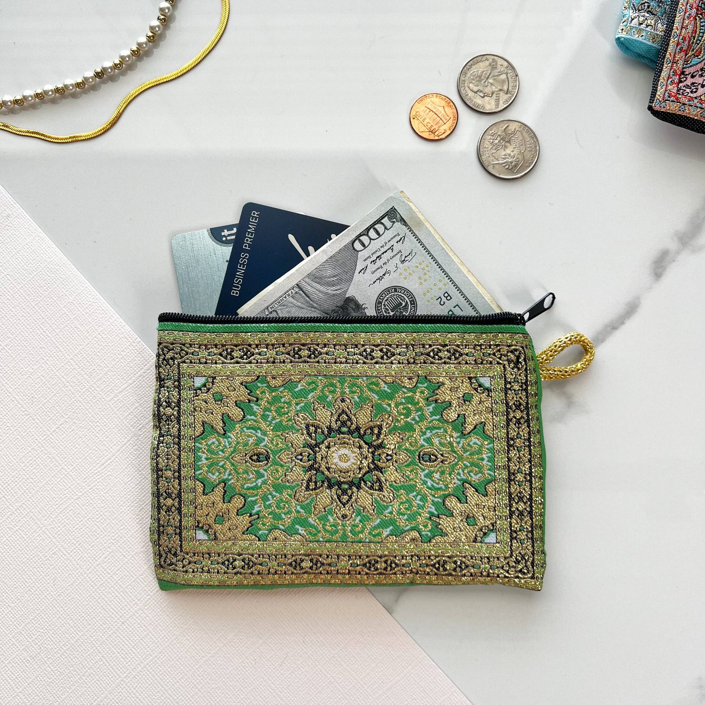Green Handmade Pouch, Coin Purse for Women