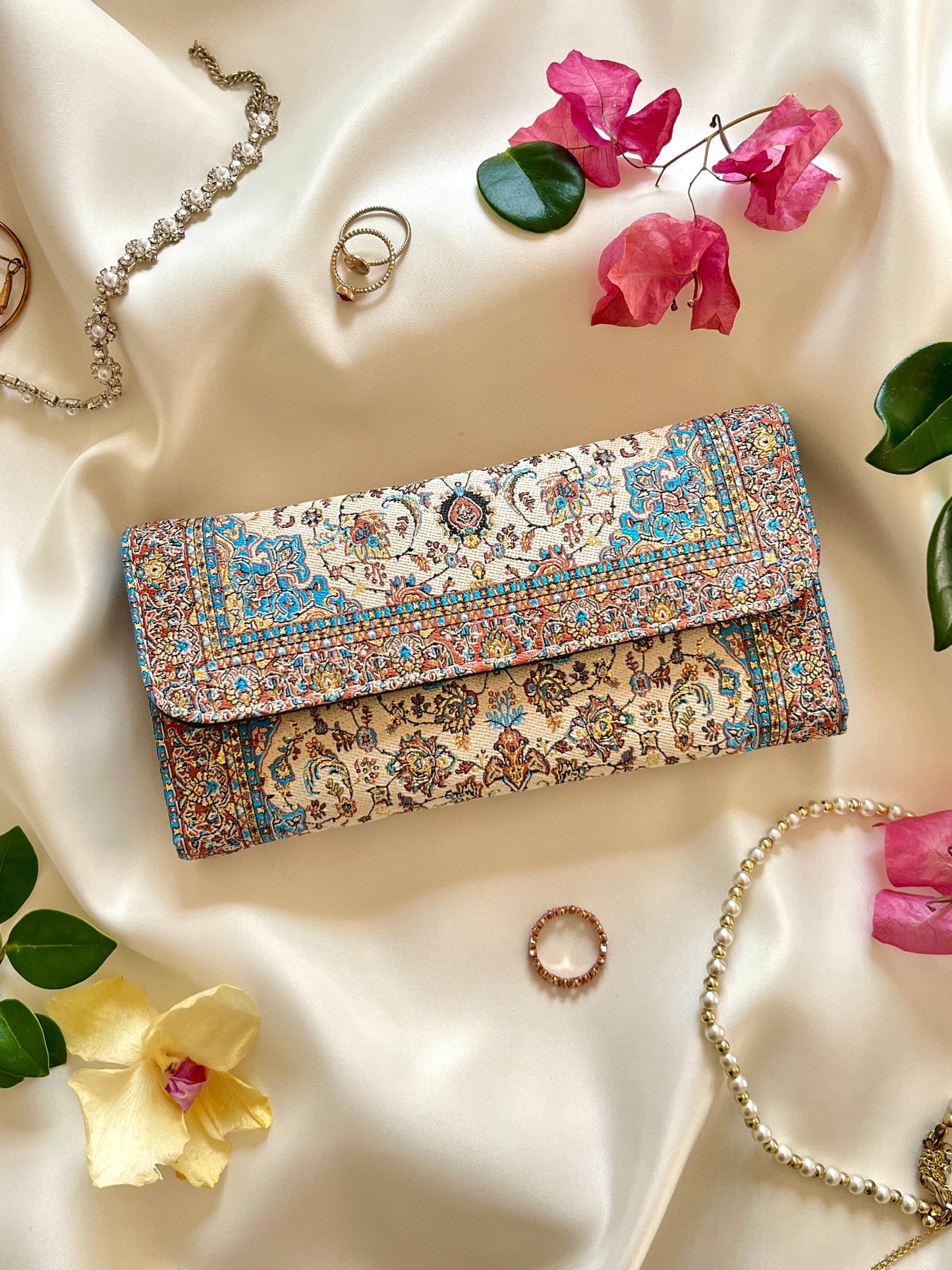 Handmade Vegan Wallet, Rug Design Wallet, Boho Wallet: Blue