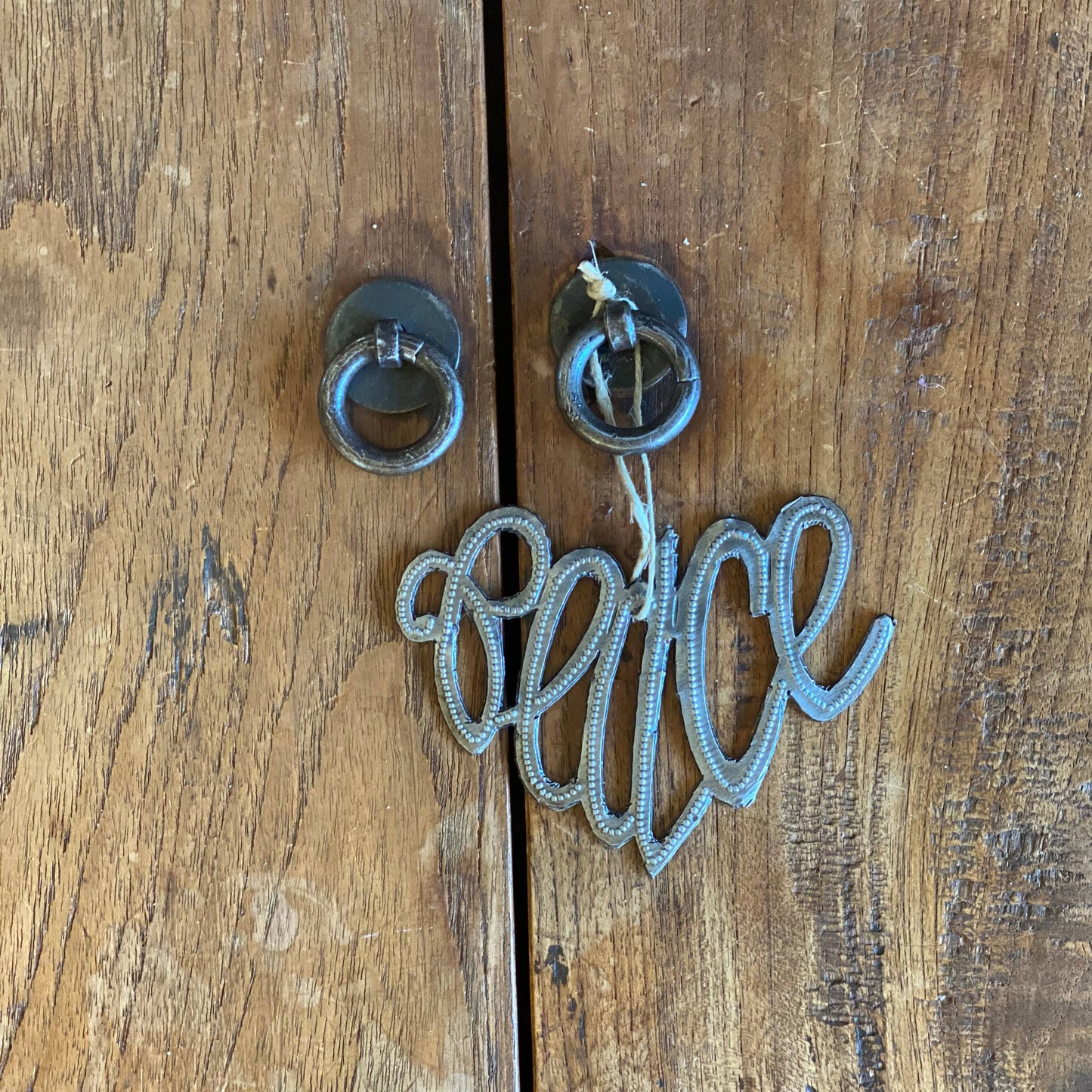 Think Peace, set/2 $3.50 ea. Handmade Heart Ornament 4" x 3" - Pluff Mud Mercantile