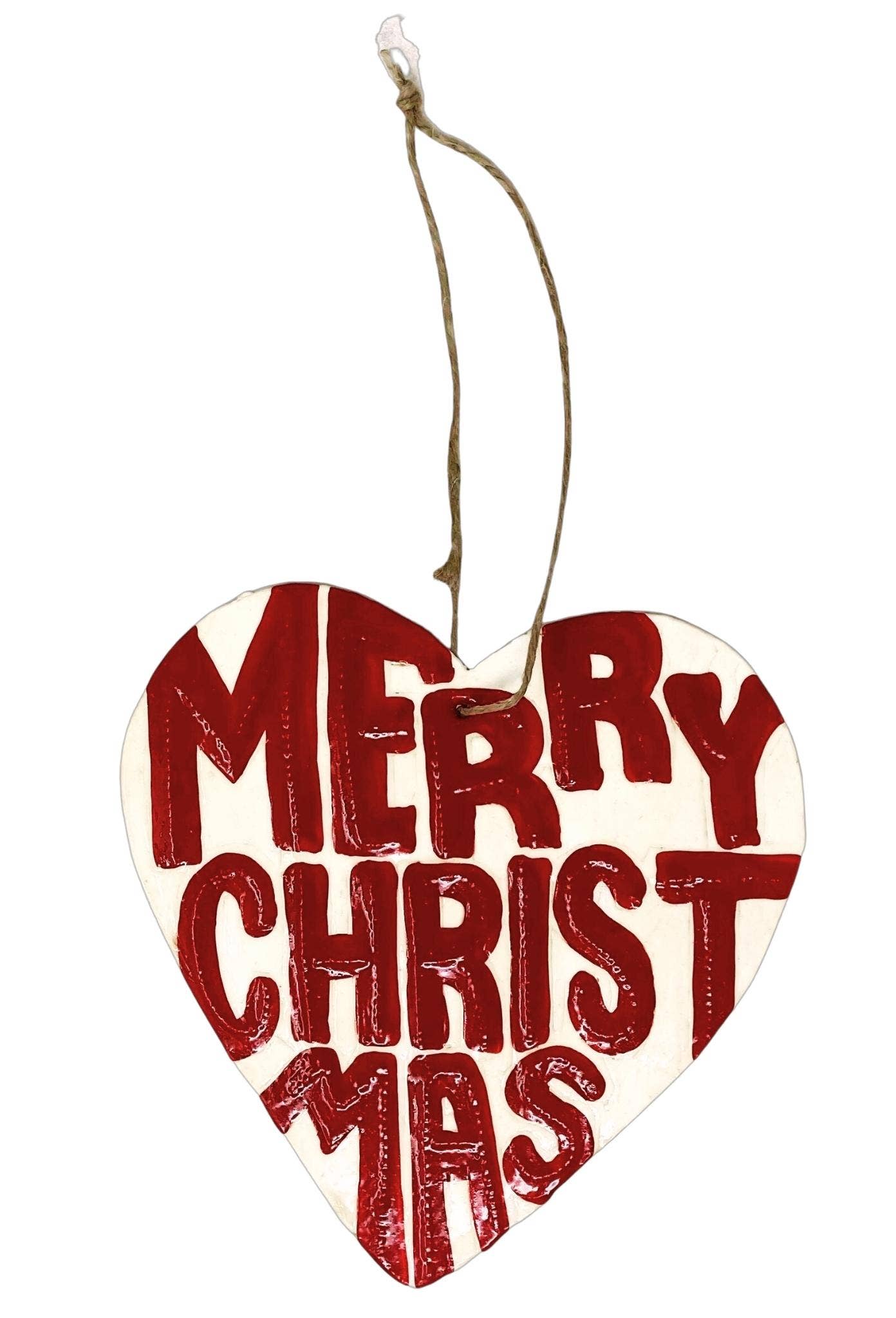 Ornament, Decor Collection, Merry Christmas Heart 4.25x4.5 - Pluff Mud Mercantile