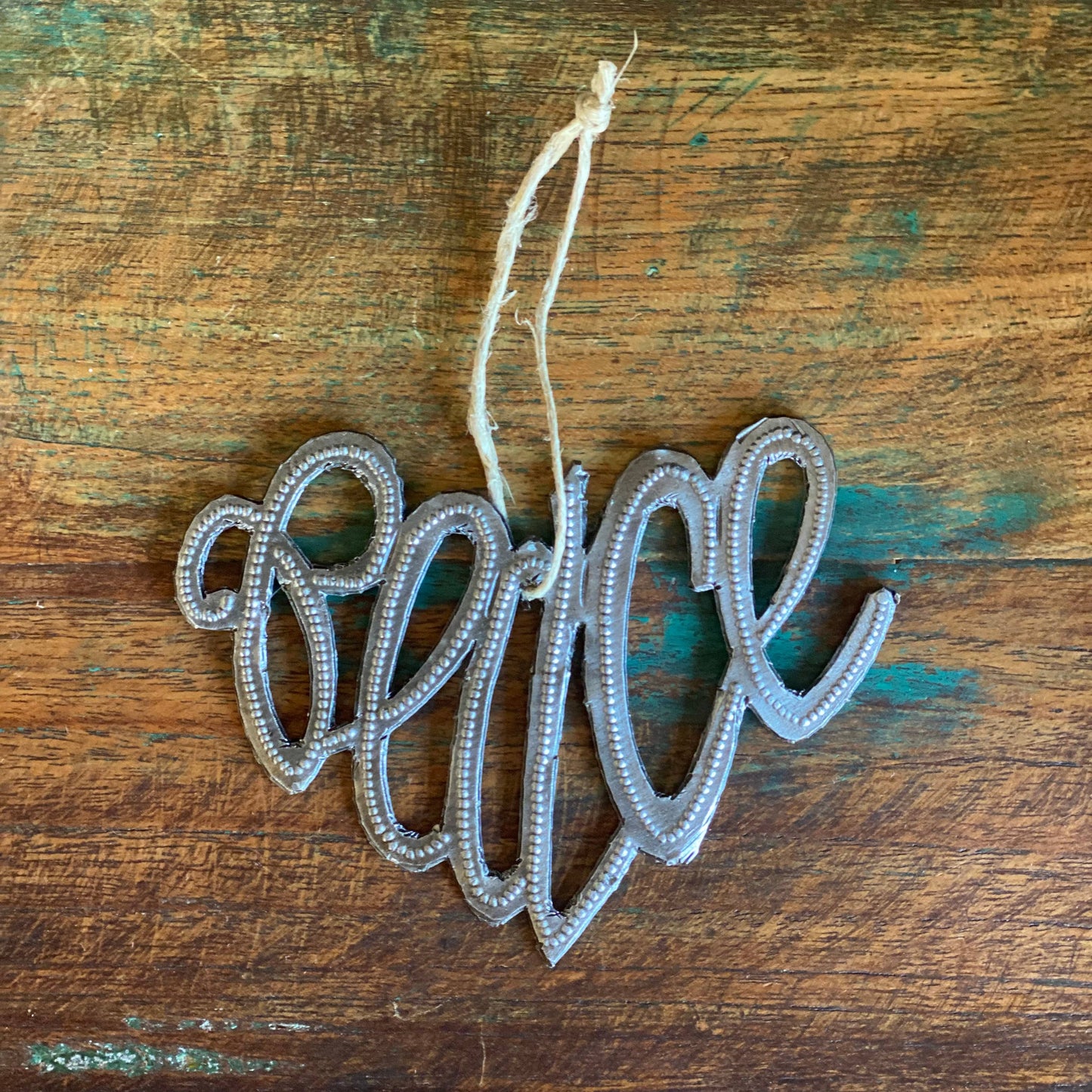 Think Peace, set/2 $3.50 ea. Handmade Heart Ornament 4" x 3" - Pluff Mud Mercantile