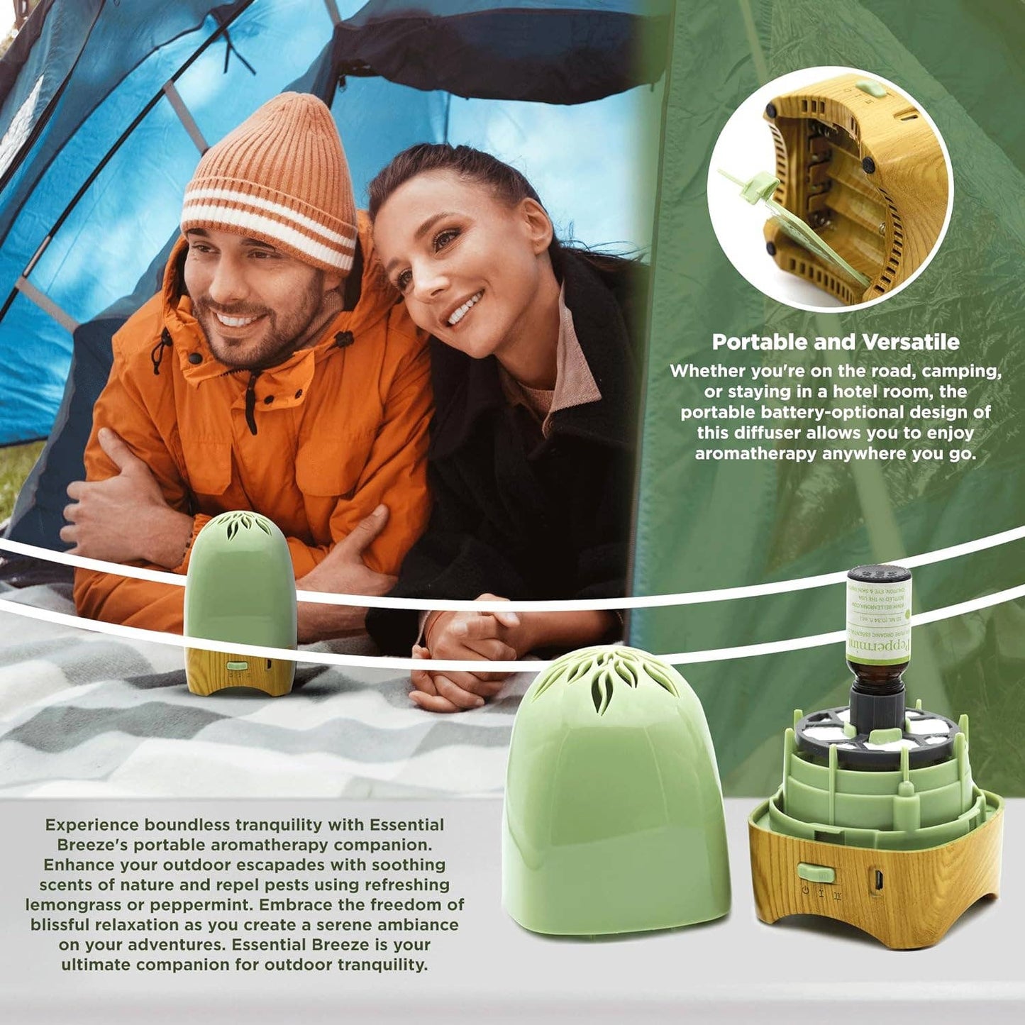 Essential Breeze® Aromatherapy Fan - Bamboo and Sage Green