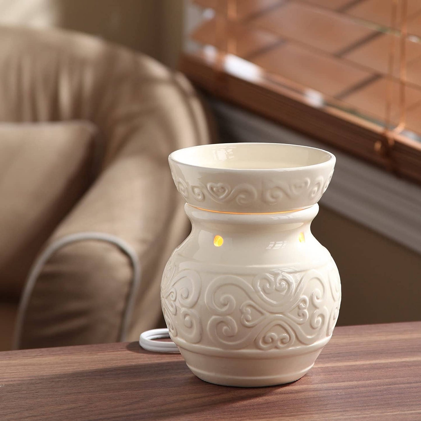 Hosley® 6in H Ceramic Electric Warmer Cream