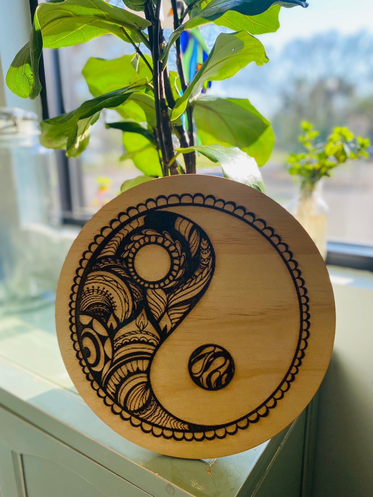 Yin Yang Crystal Grid Wood Art