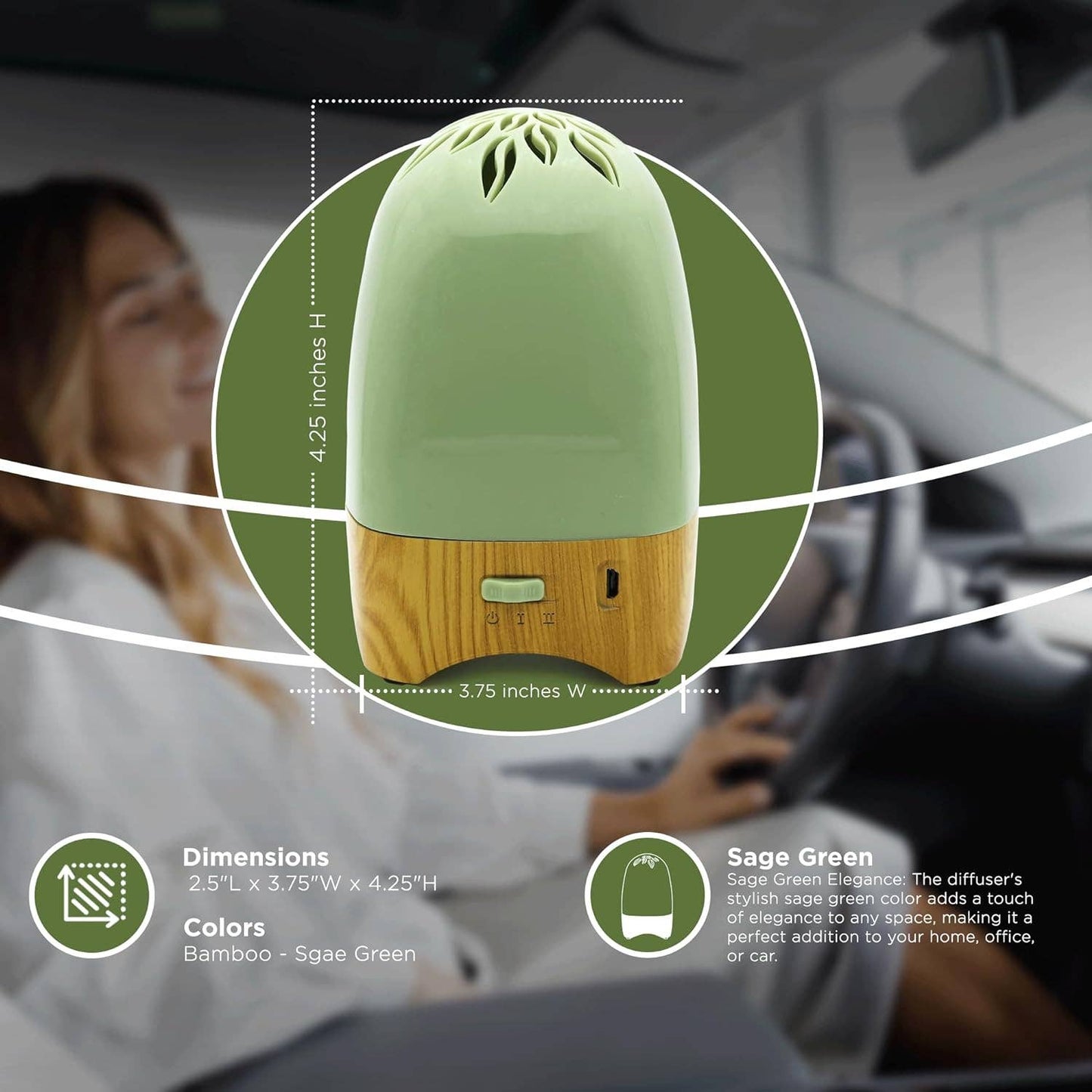 Essential Breeze® Aromatherapy Fan - Bamboo and Sage Green