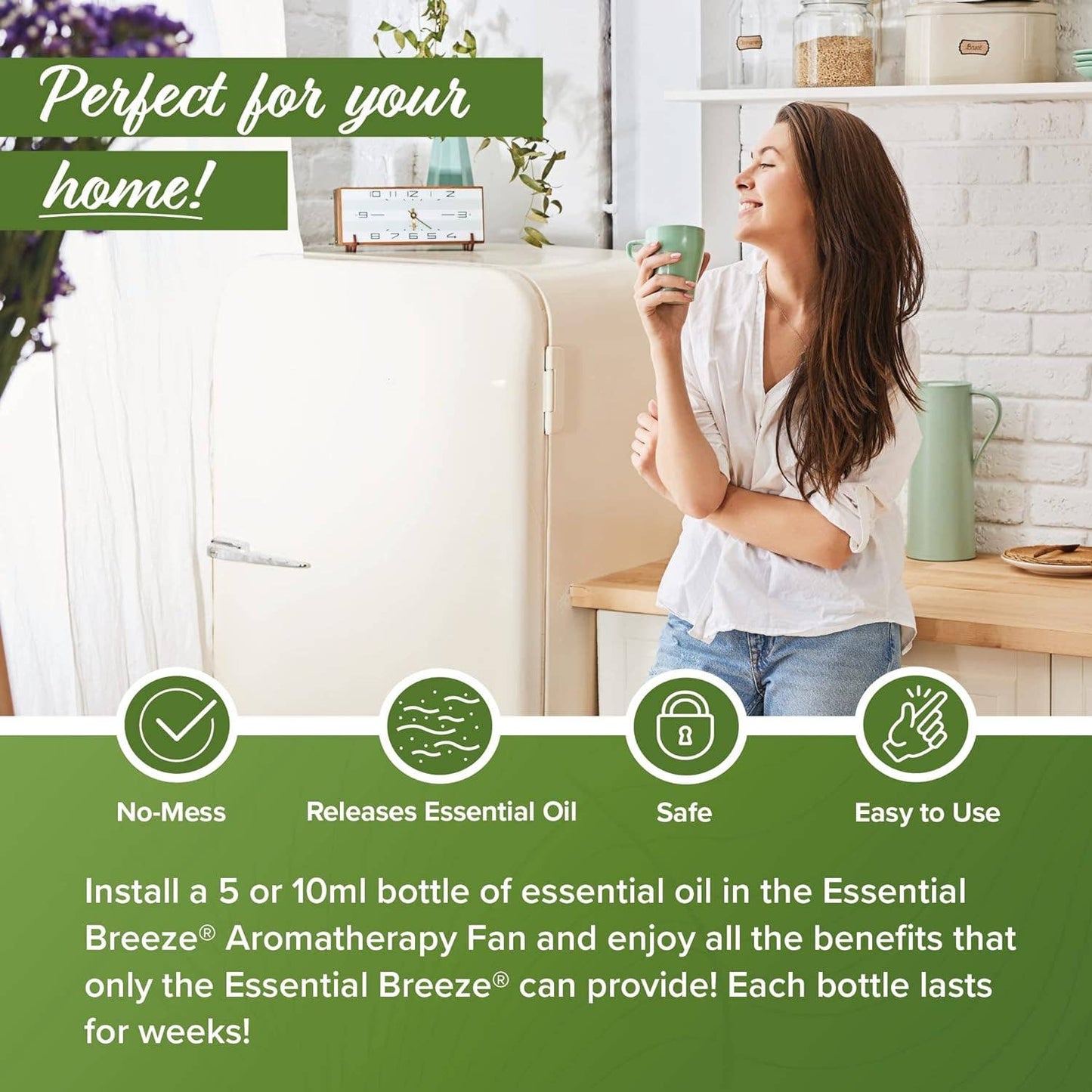 Essential Breeze® Aromatherapy Fan - Bamboo and Sage Green
