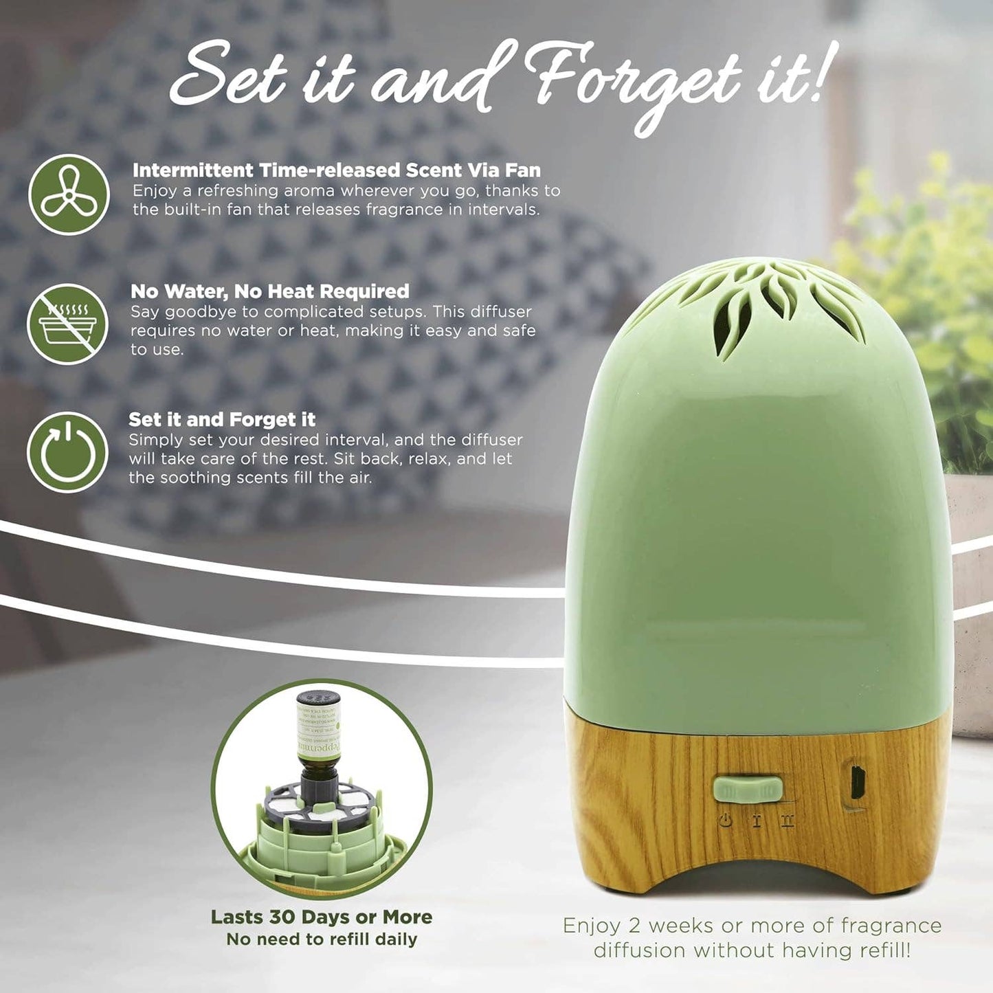 Essential Breeze® Aromatherapy Fan - Bamboo and Sage Green