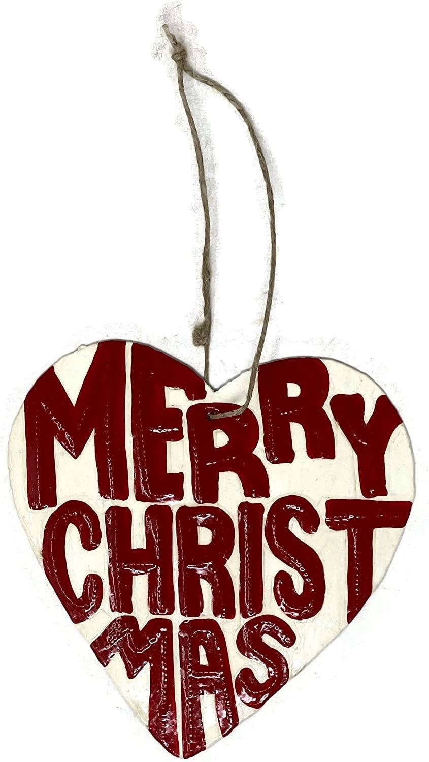 Ornament, Decor Collection, Merry Christmas Heart 4.25x4.5 - Pluff Mud Mercantile