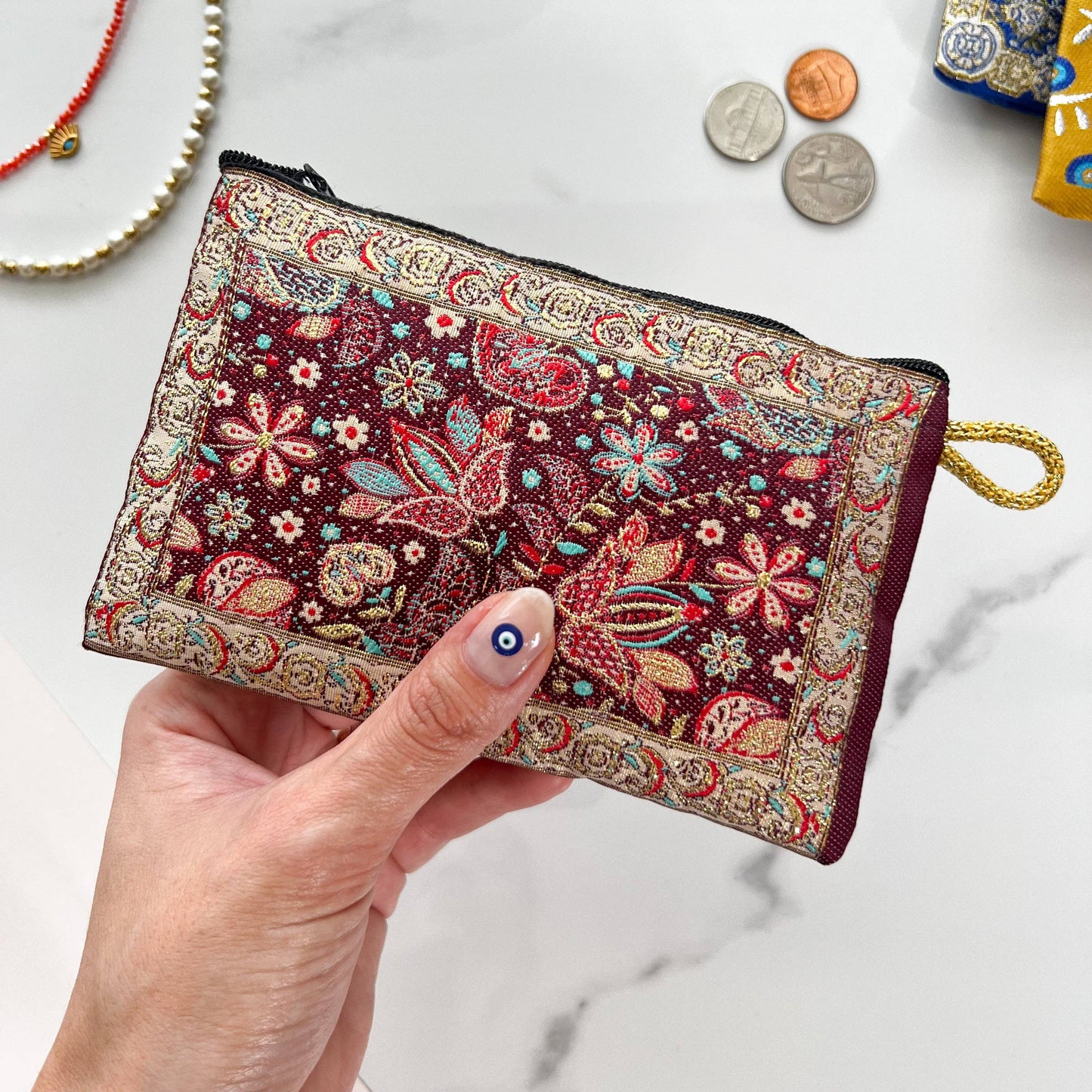 Floral Coin Purse, Cute Zipper Pouch, Small Pouch