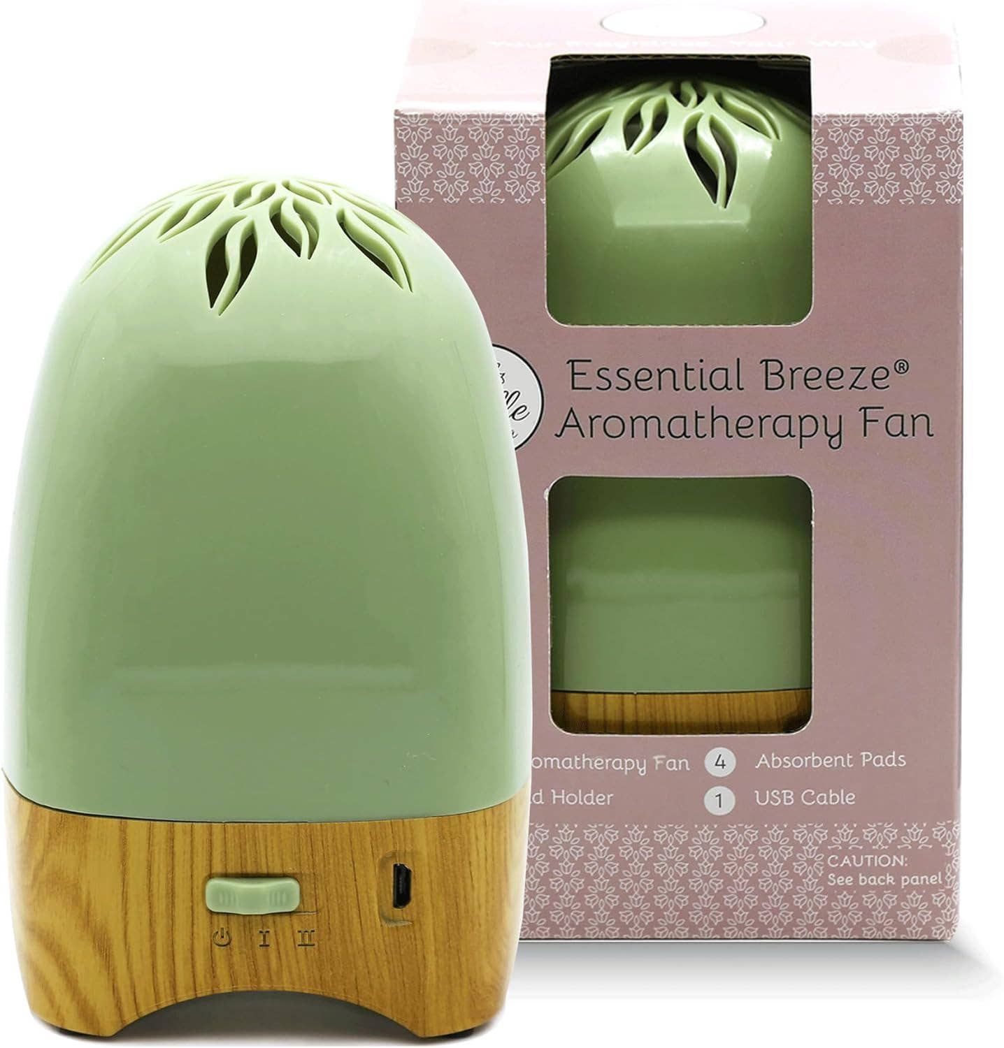 Essential Breeze® Aromatherapy Fan - Bamboo and Sage Green