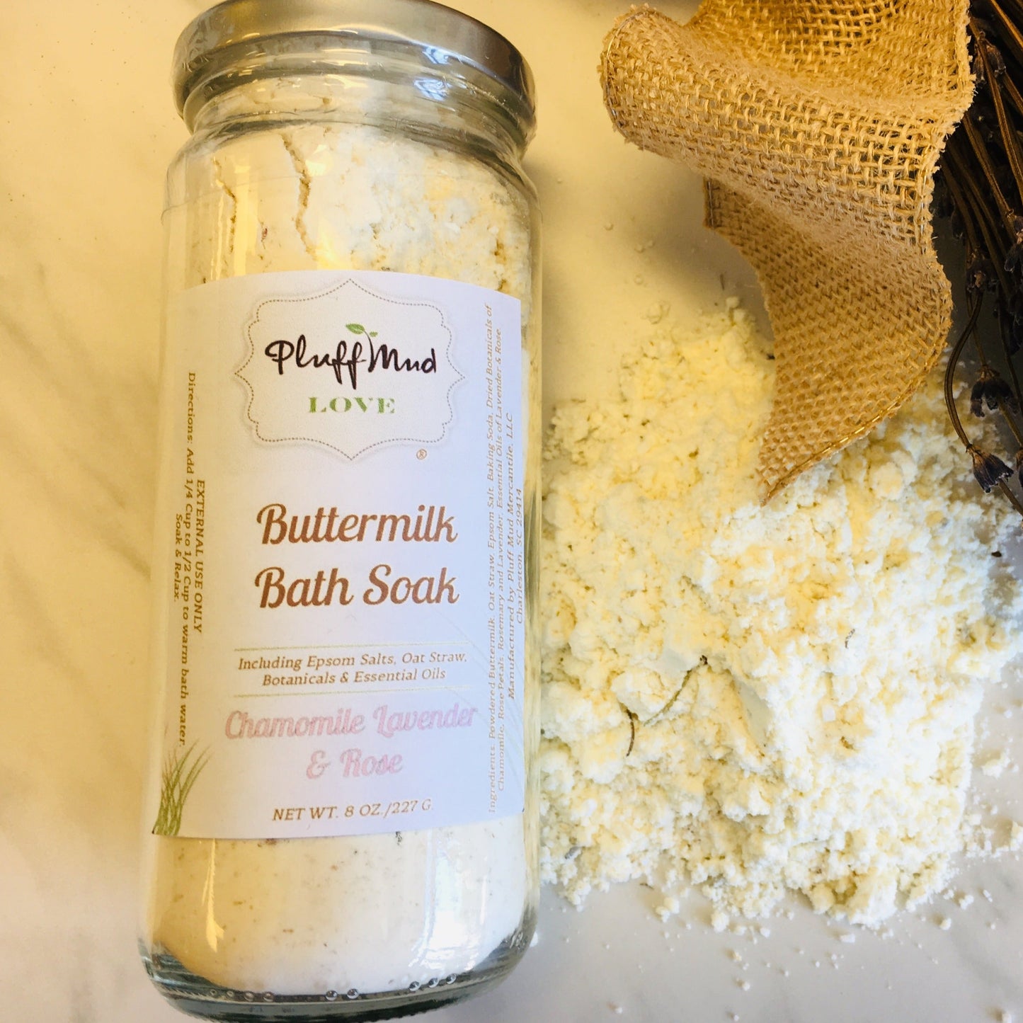Buttermilk Bath Soak Handmade 8oz. ~ Pluff Mud Love - Pluff Mud Mercantile