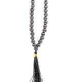 Hematite Gemstone Beaded Necklace with Tassel - Pluff Mud Mercantile